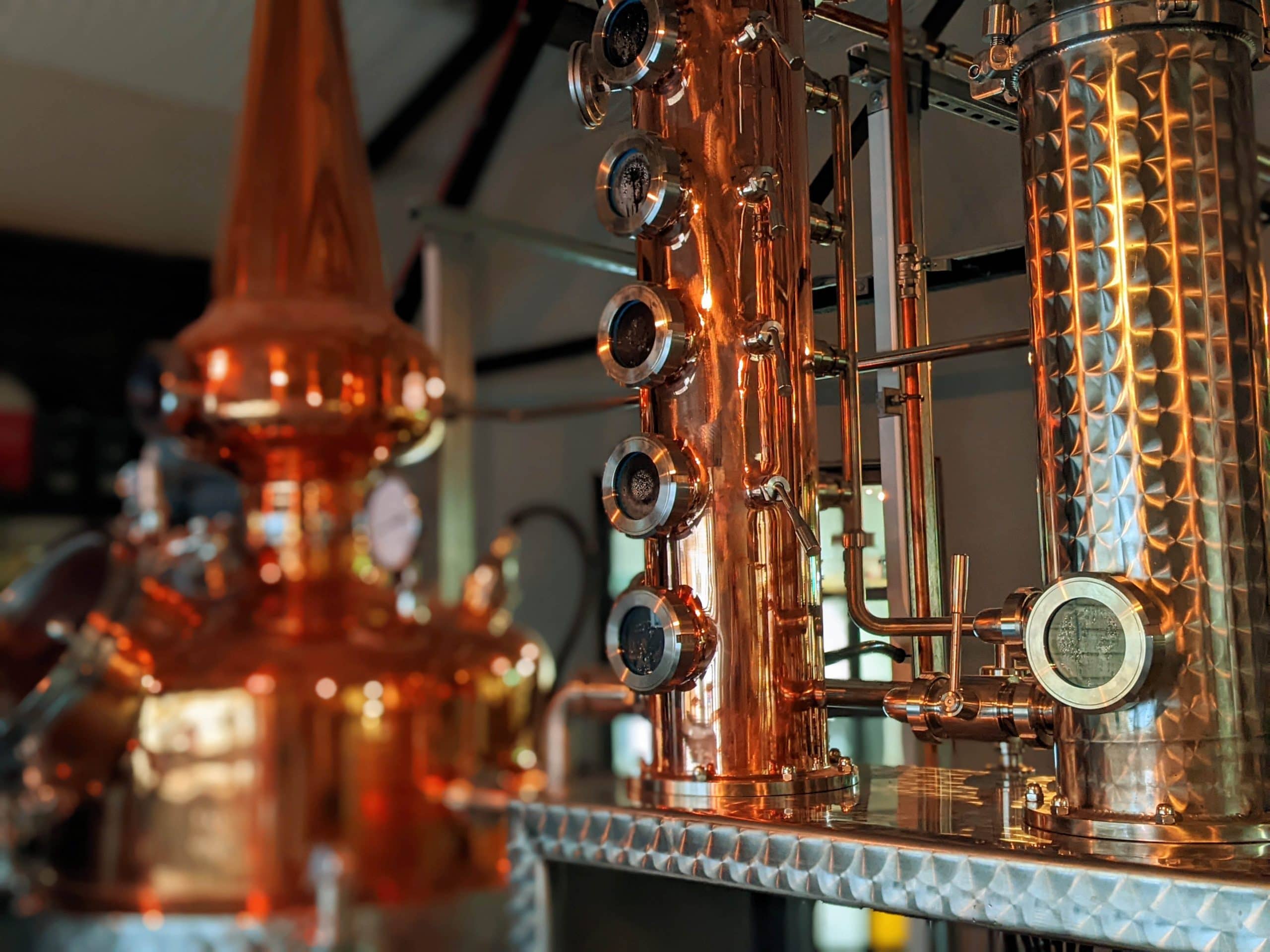 Distillery copper stills at Stoughton Grange